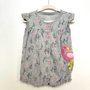 Carter’s Baby 12Month Flamingo Cotton Ruffle Short Sleeve Romper Gray SnapUp